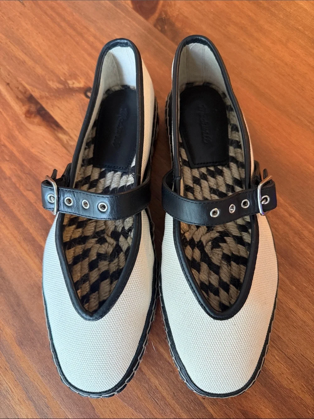 Madewell Cream and Black Mary Jane Canvas Espadrilles 8.5